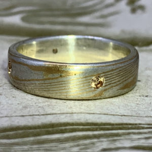 Mokume Gane Band with Yellow sapphires-22k gold and sterling