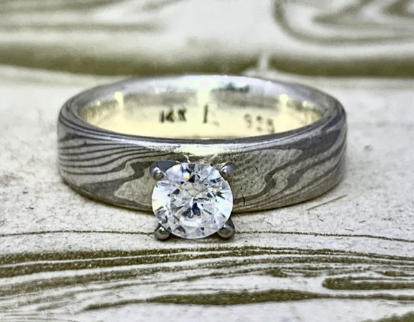Mokume Gane Solitaire Engagement Ring (custom order only)