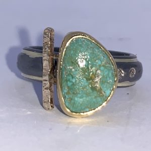 Candelaria Mine turquoise and diamonds ring