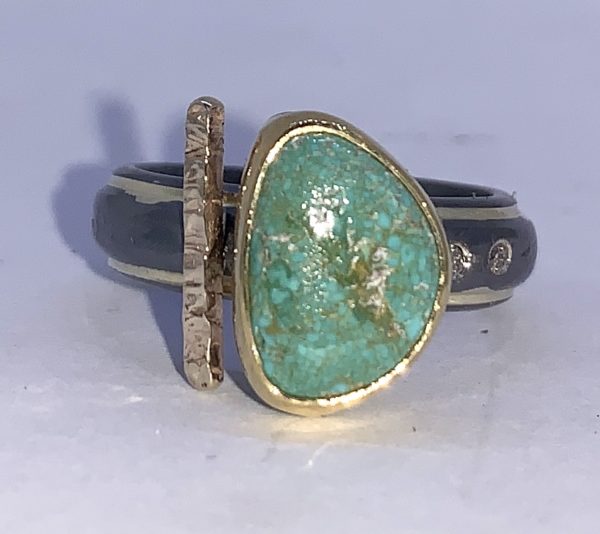 Candelaria Mine turquoise and diamonds ring