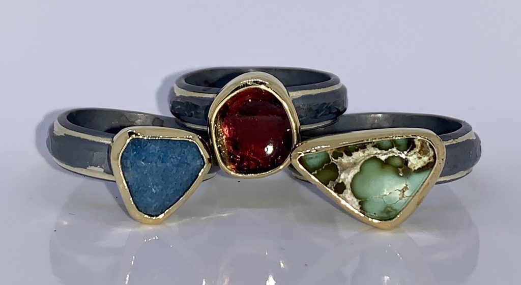 Three Rings, Denim Lapis, Tourmaline and Turquoise