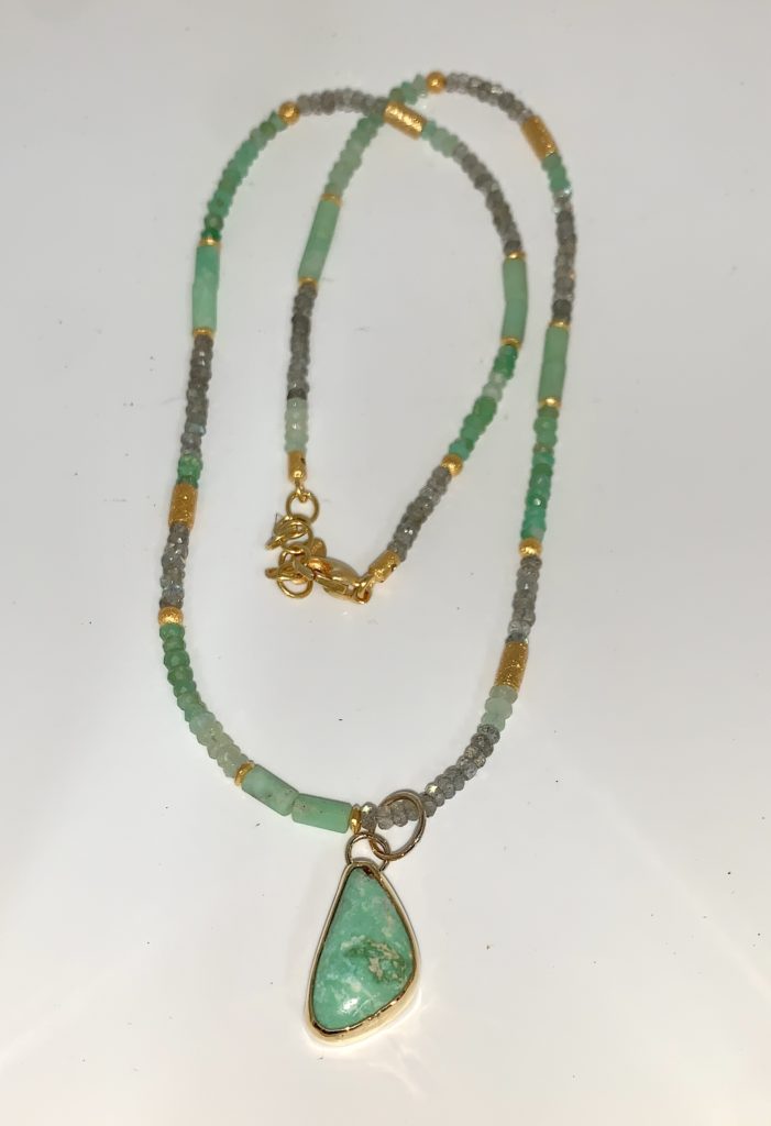 Emerald, peridot, turquoise neckpiece